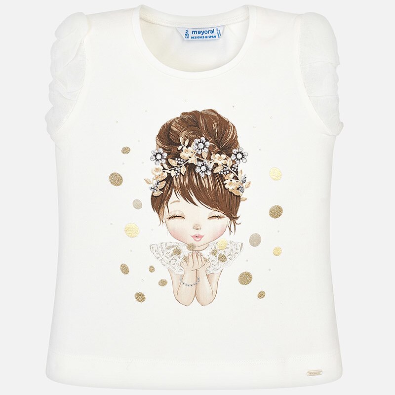 Tricou maneca scurta papusa fetita Mayoral 3008PV19ALB2, Alb, 9 ani
